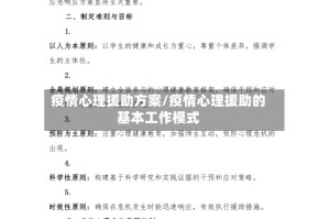 疫情心理援助方案/疫情心理援助的基本工作模式
